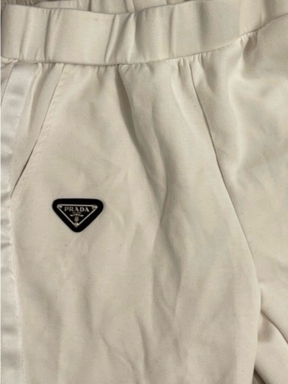 Prada White Woman’s Pants With Black Logo Plaque - Picture 2 of 6